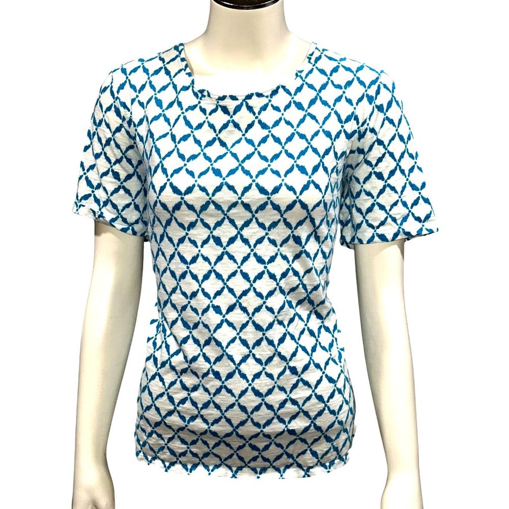 Chicos Button Back Slub Tee Blouse Soft Cotton Blend  Scoop Neck Elbow Sleeve 1